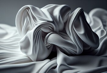 White Textile with Wrinkles and Folds. Wavy Surface Wallpaper. Generative AI