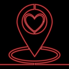 Continuous line drawing map pin location map pointer with heart icon neon glow vector illustration concept