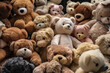 Many and various fluffy teddy bears abstract background. Generative AI