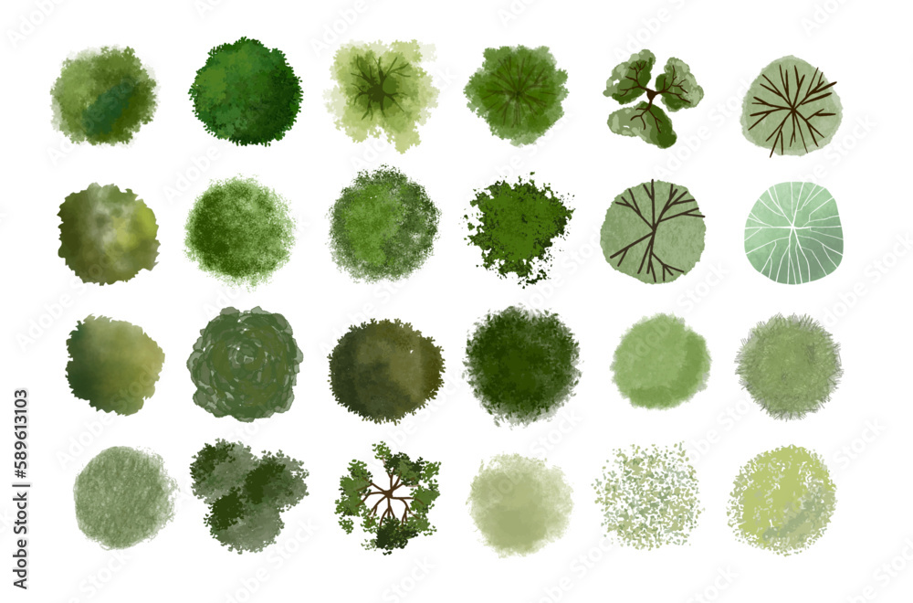 Vector tree top view isolated on white background for landscape plan ...