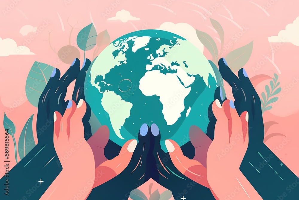 Earth day concept Human hands holding floating globe in space Save our ...