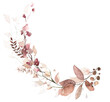 Watercolor floral  on white. Red, burgundy, brown autumn wild flowers, eucalyptus branches, leaves and twigs. Cut out hand drawn PNG  on transparent background. Isolated clipart.