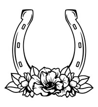 Horseshoe With Flowers, Vector Illustration