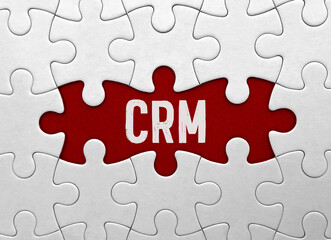 Poster - Word CRM on red puzzle background