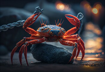 Canvas Print - red crab on marine anchor. Generative AI