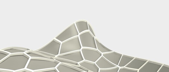 Poster - Abstract geometric background. Medical science and technology with connection of damaged cell structures and treatment of diseases on grey. futuristic, Inspiration, copy space, software -3d Rendering