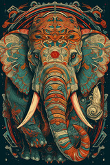 Canvas Print - Elephant head in chinese guochao style