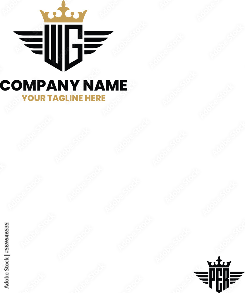 WG initial letter with wing, crown logo, luxury logo,luxury shield ...