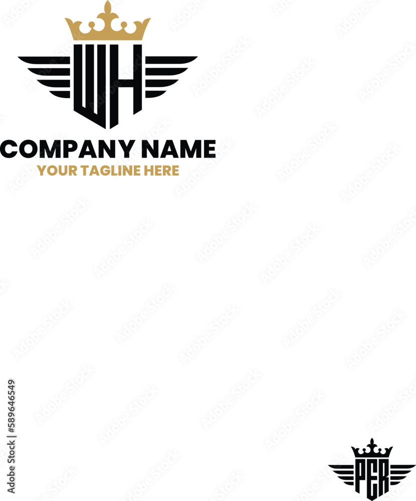 WH initial letter with wing, crown logo, luxury logo,luxury shield ...