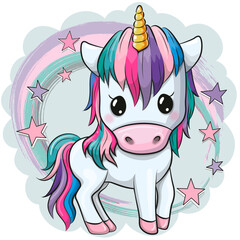 Wall Mural - cute cartoon unicorn with stars
