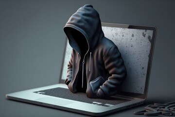 Wall Mural - Hooded hacker in front of a laptop