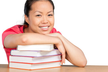 Pretty young woman student isolated on white background