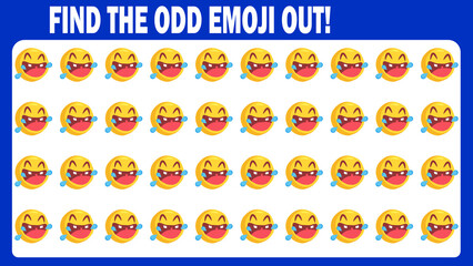 A set of emojis that says the odd man out! test your eye