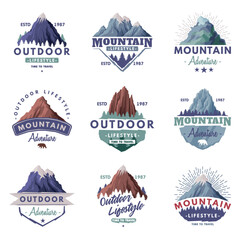 Poster - Forest and Mountain Logo for Outdoor Adventure and Hiking Tourism Vector Set