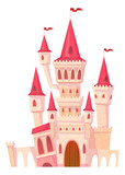Fototapeta  - High tower castle. Fairytale building in cartoon style
