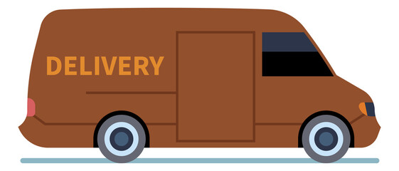 Wall Mural - Delivery van icon. Brown shipping truck side view