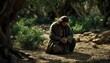 © DesignVectX - Photograph of Jesus praying in the garden of Gethsemane. Generative AI