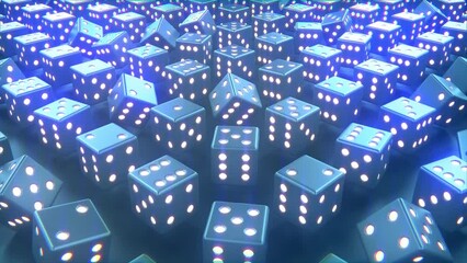 Wall Mural - lighting metal blue casino gaming dices abstract 3d backdrop - loop video