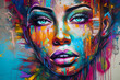 expressive street art portrait of a woman with intricate details and eye-catching colors, generative ai