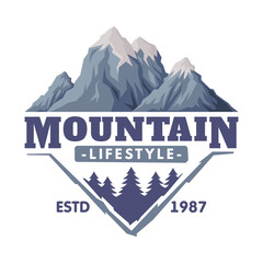 Sticker - Forest and Mountain Logo for Outdoor Adventure and Hiking Tourism Vector Template