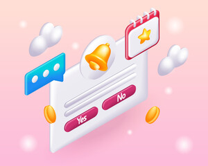 Poster - trending 3d isometric, cartoon illustration. email marketing, online advertising concept. notificati