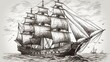 Drawing sketch vintage ship sailboat Generative AI