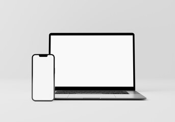 Wall Mural - modern laptop mockup front view and smartphone mockup high quality, notebook mockup and phone device
