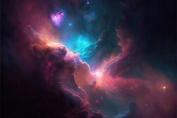 Wall Mural - Space background with purple nebula and stars, deepsky astrography. Cosmic purple light background. AI generative.