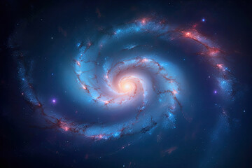 Wall Mural - generative ai illustration of a blue fantasy galaxy in starry space sky