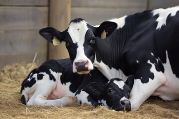 Wall Mural - black and white cows