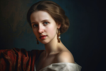 Portrait of a woman in a classical painting style, inspired by famous portraits of historical figures, exuding grace and elegance, generative ai