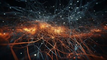 Poster - Data background of wires and glowing particles. Generative ai