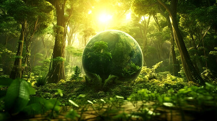 Wall Mural - ;world environment and earth day concept green globe in eco friendly environment generative AI