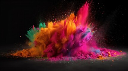 Poster - A powdered, abstract, background. An eruption of colorful powder against a white background. The cloud took on a variety of hues. In the aftermath, dust of all colors scatters. Generative ai