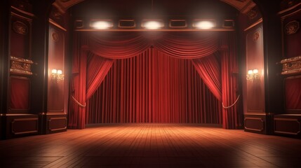 Poster - Velvet curtains and wooden stage floor, Ai generative