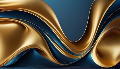 Aufkleber - Abstract wavy blue wallpaper with golden lines, generative ai