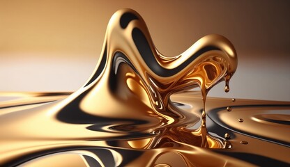 Aufkleber - Metallic abstract wavy liquid background layout design tech innovation. Generative ai