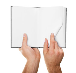 Wall Mural - man hand holding open book with infographic icons