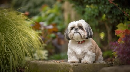 Canvas Print - Regal Shih Tzu Posing in the Garden