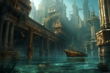Wall Mural - the city of atlantis is abandoned and under the ocean generative ai