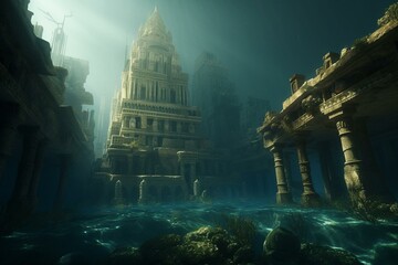 Wall Mural - the city of atlantis is abandoned and under the ocean generative ai