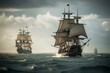 © Bora - old british ship fighting old french ship Generative AI