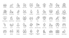 Family Thin Line Icons Father Mother Son Icon Set In Outline Style 50 Vector Icons In Black	