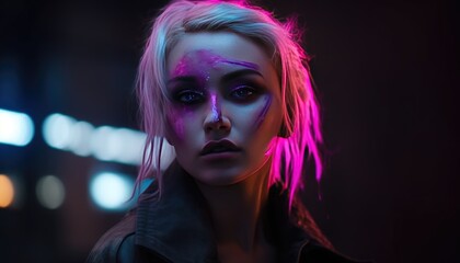 Wall Mural - Cyberpunk girl living in a neon city.