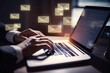 © sommersby - Close-up hands typing on keyboard laptop with email icons created with Generative AI Technology