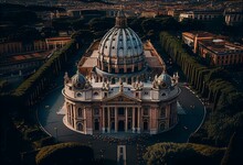 Aerial View Of The Cathedral Of St. Peter's Basilica In Vatican City, Italy. Generative AI