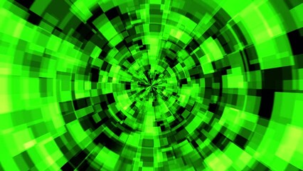 Wall Mural - moving cyberspace tunnel, motion 4k background with radiating metallic green rectangles at 60fps.
