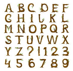 Forest Alphabet with Letters Arranged from Tree Trunks and Branches Big Vector Set