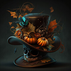 Canvas Print - Halloween inspired hat wearing ghoul on dark background. Created using ai generative. 