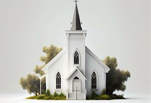 Small Town Church Chapel Building Isolated On A White Background, Generative Ai